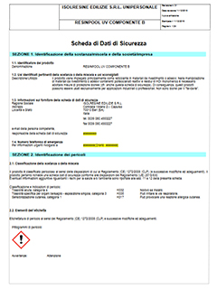 Scheda di Dati di Sicurezza Resinpoll UV Componente B IsolResine Edilizie