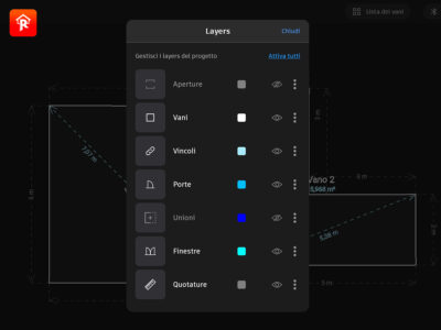 Rilievo - Menu gestione dei layers