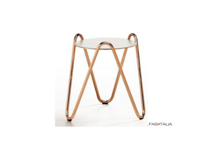 Tavolino tondo basso con struttura in metallo e piano in cuoio – FAS Italia